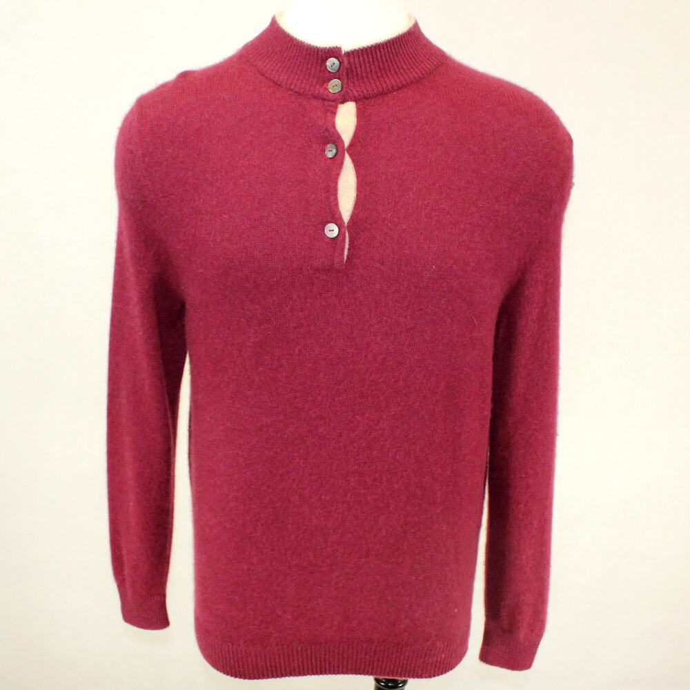 Portolano 2-Ply 100% Cashmere Sweater 1/4 Buttoned Mock Neck Henley XL